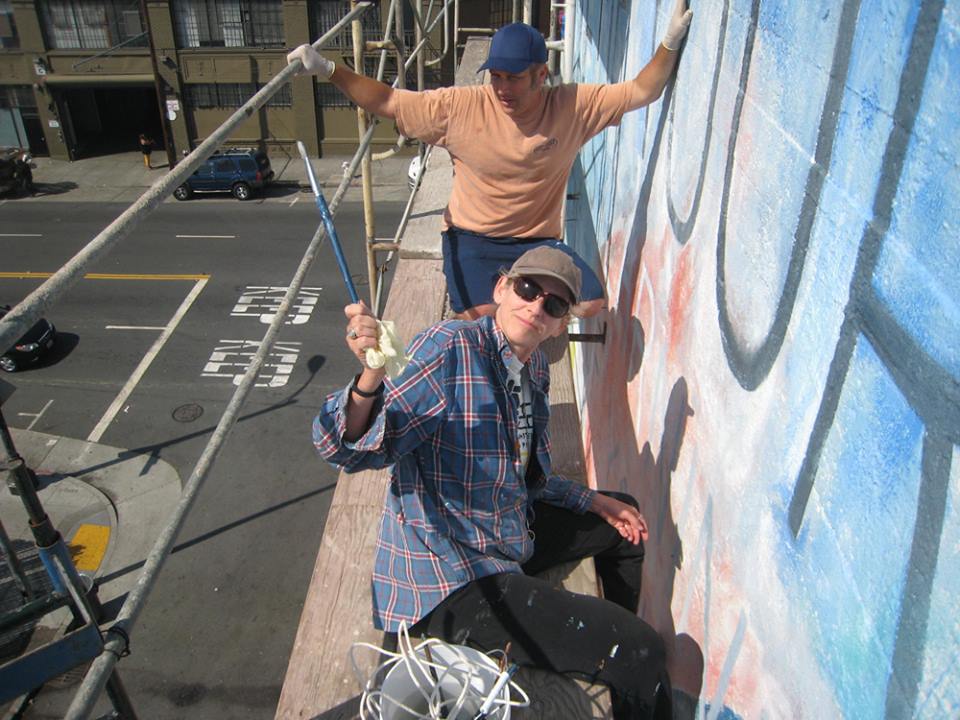 on site assisting in restoring Johanna Poethig's mural "To Cause To Remember” San Francisco, CA.   2013