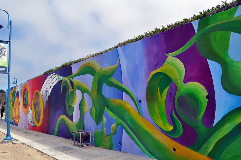 Monterey Bay Vision Mural, designed and painted with CSUMB's mural class (Johanna Poethig Professor, John Elliott Mural Site Supervisor),  Marina, CA. 20’ x 300’   2015