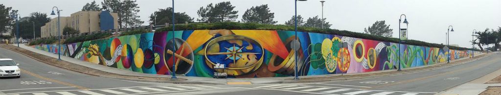 Monterey Bay Vision Mural, designed and painted with CSUMB's mural class Marina (Johanna Poethig Professor, John Elliott Mural Site Supervisor), CA. 20’ x 300’   2015