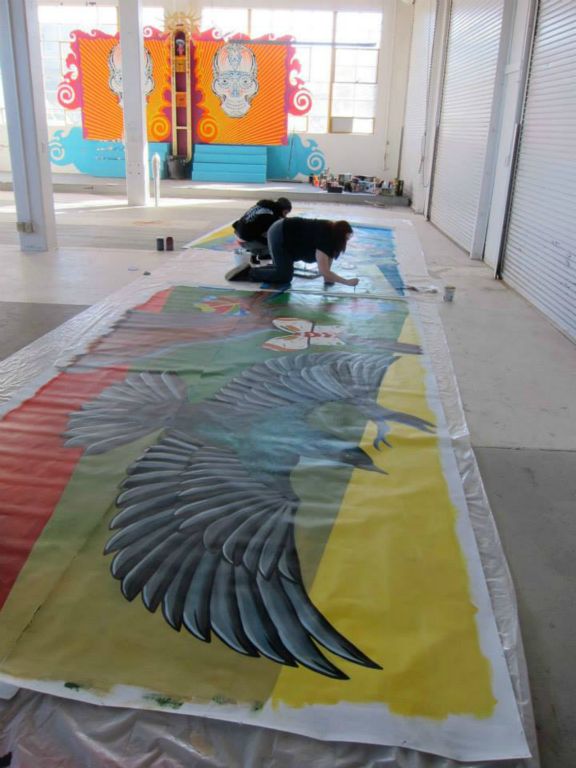 Pajaro Park Mural, Designed and painted with CSUMB's mural class(Johanna Poethig Professor, John Elliott Mural Site Supervisor),  Pajaro, CA , 19 panels, 8' X 300' total.     2014
