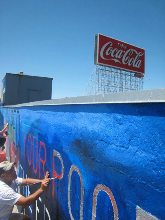on site assisting in restoring Johanna Poethig's mural "To Cause To Remember” San Francisco, CA.  2013