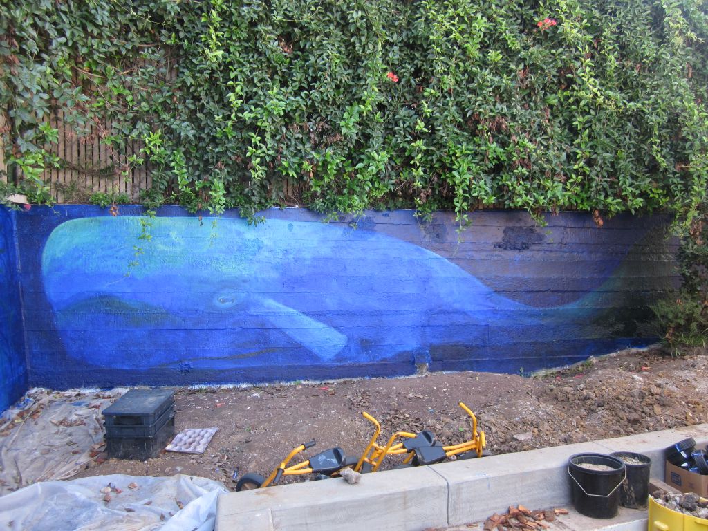 Undersea mural,  Designed and Painted by John Elliott with elementary school students from Harvey Milk Civil Rights Academy San Francisco, CA. 8’ X 60’   2012