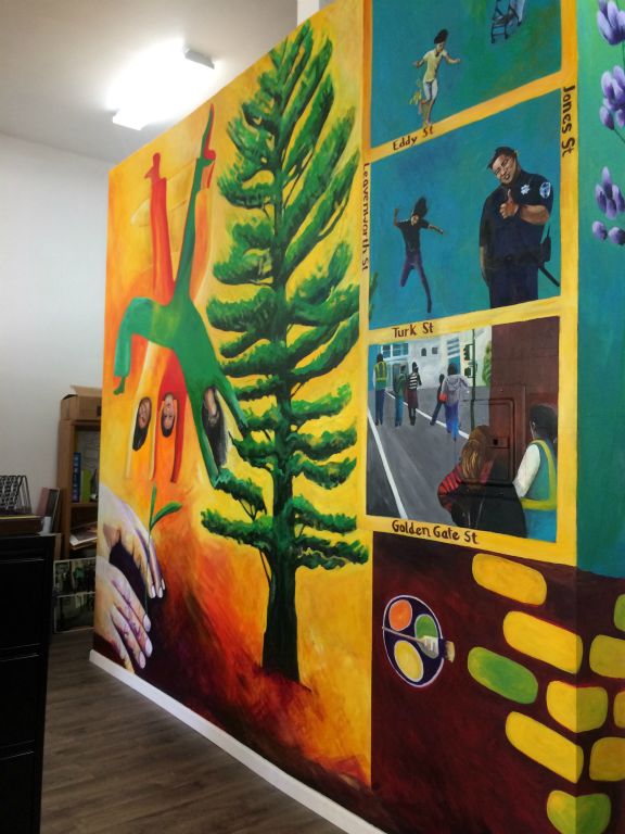 Safe Passage Mural,  Designed and Painted by John Elliott, San Francisco, CA. 12' x 27'  2017 