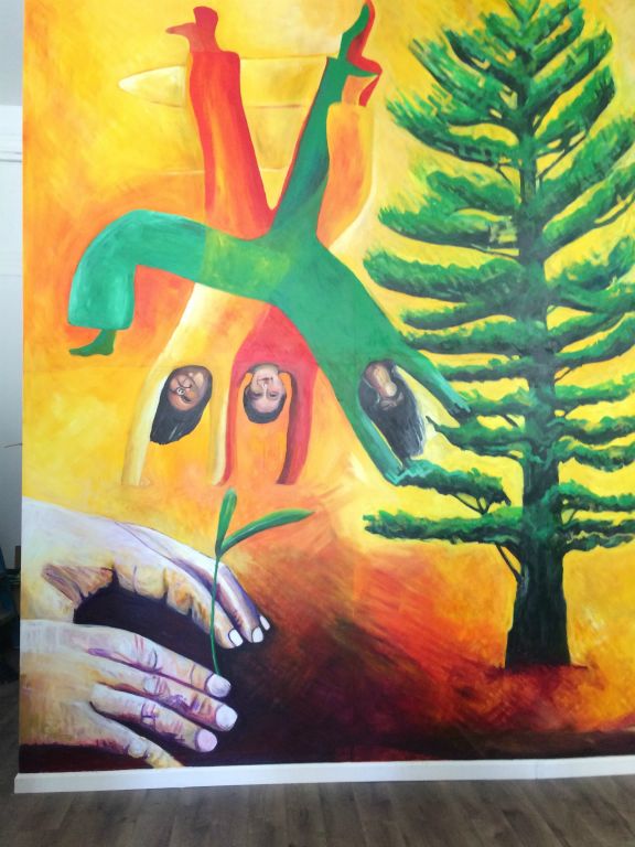 Safe Passage Mural,  Designed and Painted by John Elliott, San Francisco, CA. 12' x 27'  2017 