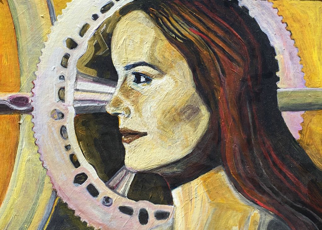 Bicycle Girl, Acrylic on Artist Board 12" X 16"