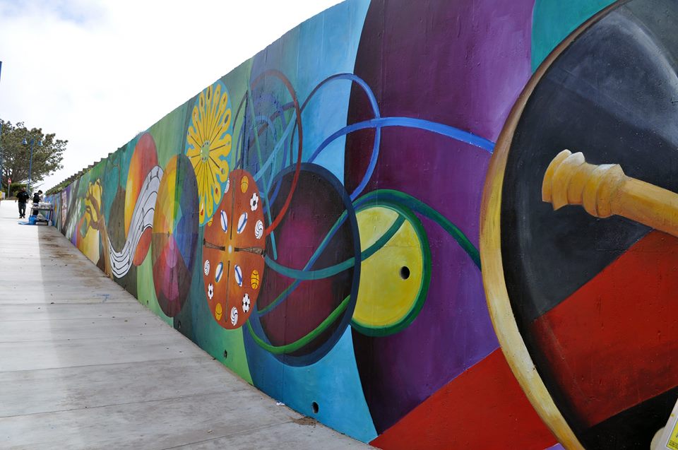 Monterey Bay Vision Mural, designed and painted with CSUMB's mural class (Johanna Poethig Professor, John Elliott Mural Site Supervisor),  Marina, CA. 20’ x 300’   2015